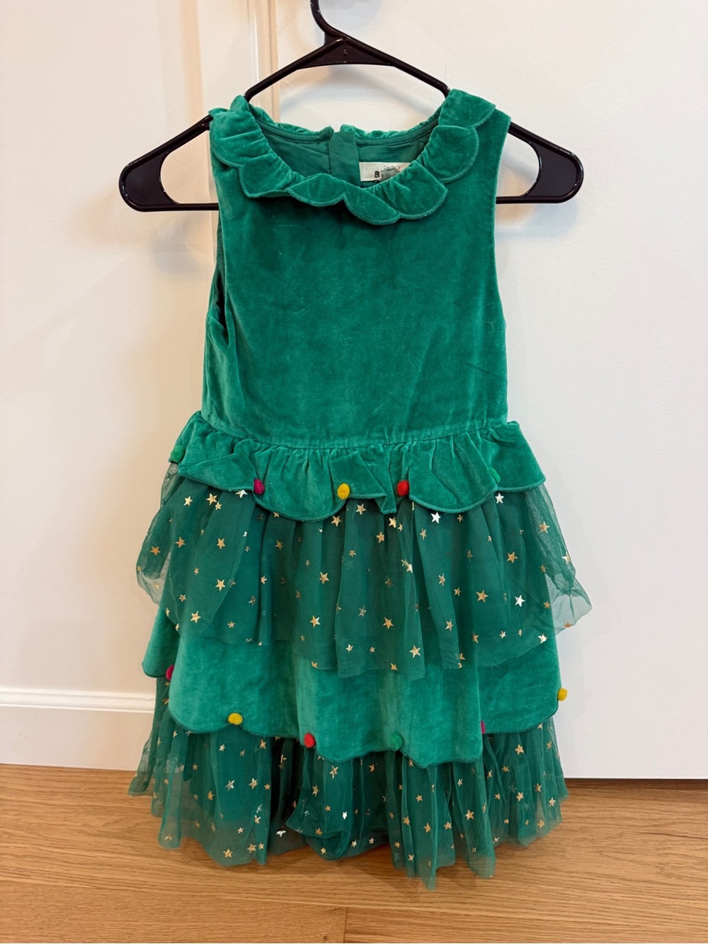 Boden Emerald Green Christmas Tree Velvet & Star Tulle Tiered Dress 9-10